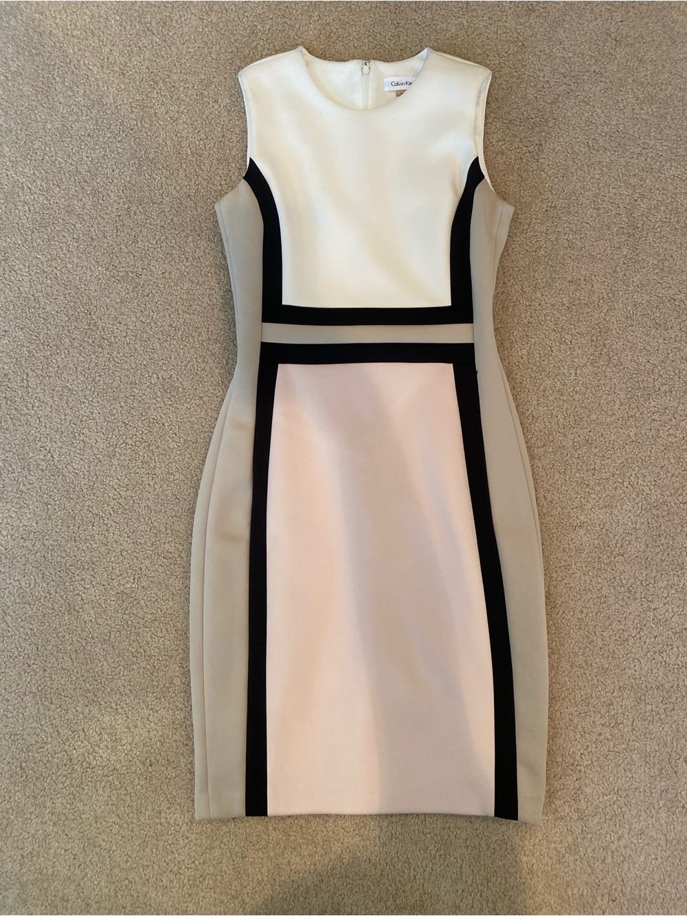 Calvin Klein White/Black Colorblock Sheath Dress Round Neck Sleeveless 2